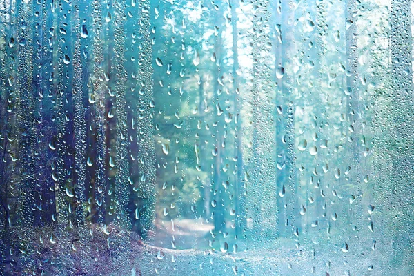 夏の雨濡れガラス 窓の外の雨の日に抽象的な背景風景ぼやけた背景 — ストック写真