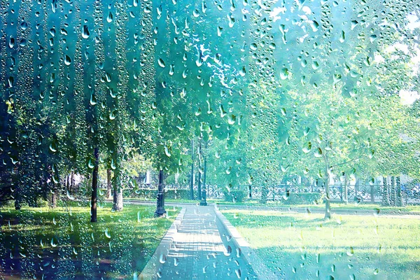 Lato Deszcz Mokry Szkło Abstrakcyjny Krajobraz Tło Deszczowy Dzień Poza — Zdjęcie stockowe