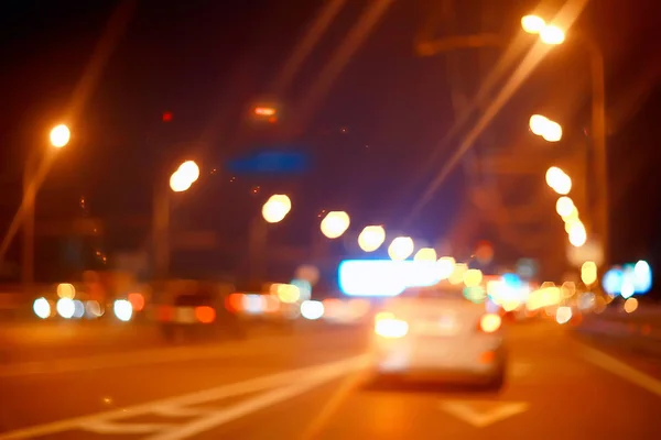 Wazig Abstracte Stad Bokeh Autolichten Achtergrond Nacht Stad Files Snelweg — Stockfoto