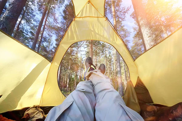 Tienda Campaña Turística Dentro Del Bosque Verano Vacaciones Verano Bosque — Foto de Stock