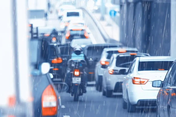 Eső Közúti Forgalmi Dugó Absztrakt Háttér Esőcseppek Városban Autópályán Autók — Stock Fotó