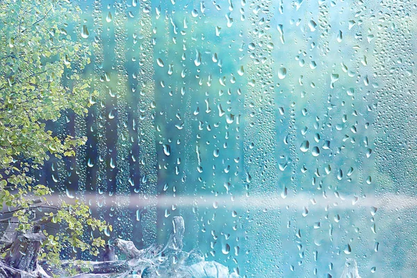 Summer Rain Wet Glass Abstract Background Landscape Rainy Day Window — Stock Photo, Image