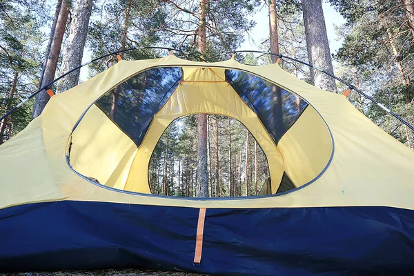 Yaz Ormanı Içinde Turist Çadırı Ormanda Yaz Tatilleri Çadır Içinde — Stok fotoğraf