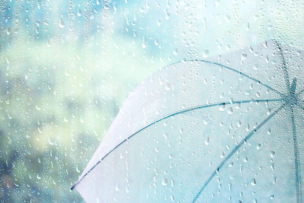 autumn glass rain landscape / abstract autumn view, wet weather, climate, glass