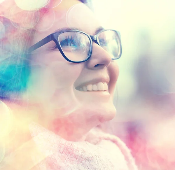 Herbst Mädchenbrille Herbst Look Mädchen Mit Durchsichtiger Brille Sehkraft — Stockfoto