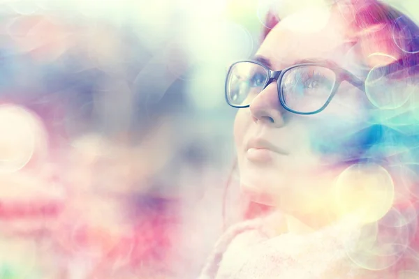 Autumn Girl Glasses Autumn Look Girl Transparent Glasses Eyesight — Stock Photo, Image