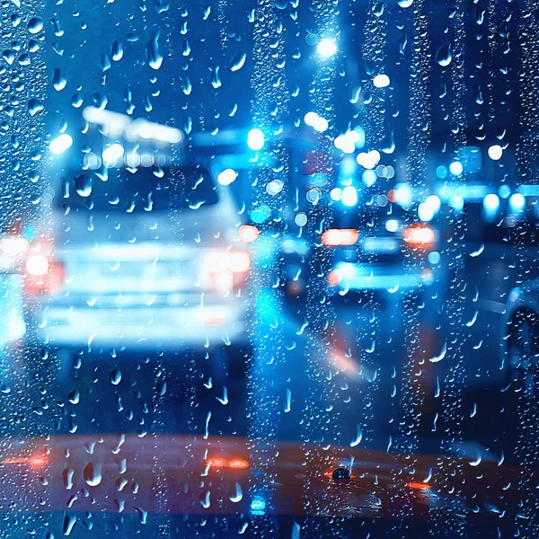 Gotas Vidrio Auto Carretera Lluvia Noche Otoño Abstracto Fondo Otoño —  Fotos de Stock