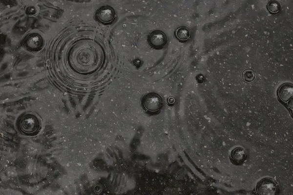 Fundo Poça Chuva Círculos Gotas Uma Poça Textura Com Bolhas — Fotografia de Stock