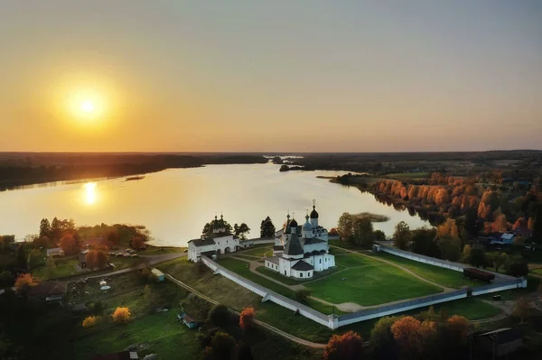 Paisagem Outono Mosteiro Ferapontov Zangão Visão Superior Igreja Ortodoxa Vologda — Fotografia de Stock