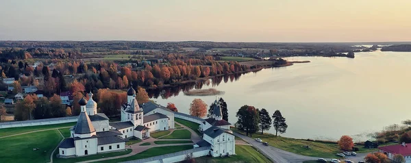 Paisagem Outono Mosteiro Ferapontov Zangão Visão Superior Igreja Ortodoxa Vologda — Fotografia de Stock