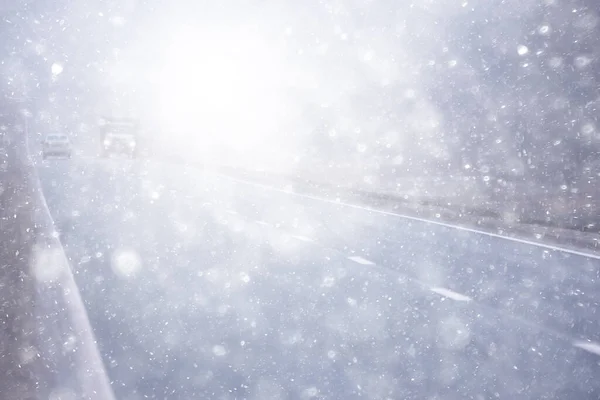 Abstracte Winter Weg Mist Sneeuw Landschap Uitzicht November Vervoer — Stockfoto