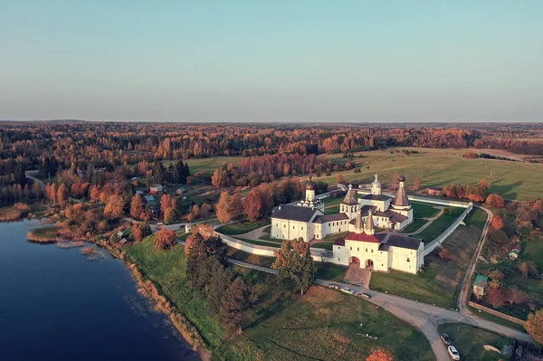 Landscape Ferapontov Monastery Autumn Top View Drone Orthodox Church Vologda — Stock Photo, Image