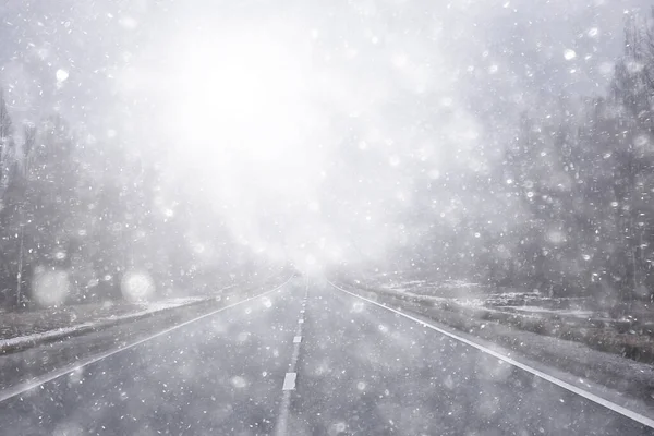 Abstrakcyjny Zimowy Śnieg Drogowy Widok Krajobraz Transporcie Listopadowym — Zdjęcie stockowe