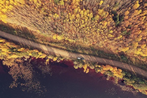 Landscape Top View River Autumn Forest Drone Beautiful Journey — Stock Photo, Image