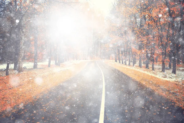 Astratto Neve Nebbia Stradale Invernale Vista Paesaggio Nel Mese Novembre — Foto Stock