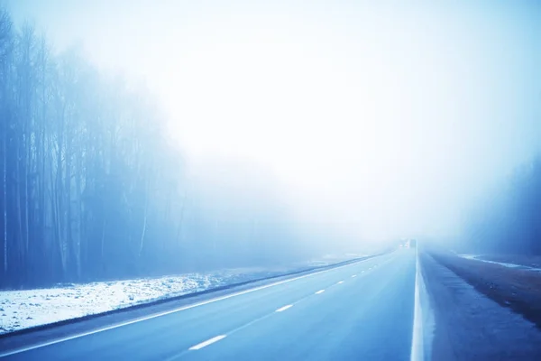 Väg Dimma Koncept Dimma Oktober Halloween Landskap Motorväg — Stockfoto