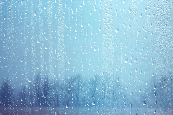 Regentropfen Auf Glas Blick Durch Das Fenster Landschaft Herbstwald Park — Stockfoto