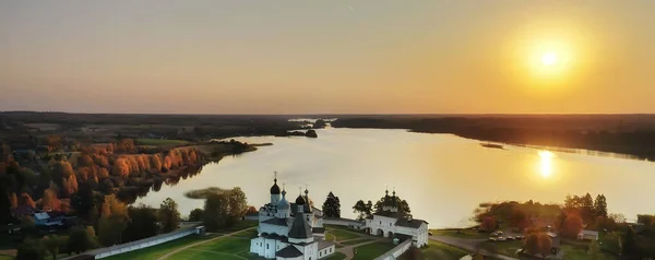 Peisajul Mănăstirii Ferapontov Toamna Drona Vedere Sus Biserica Ortodoxă Din — Fotografie, imagine de stoc