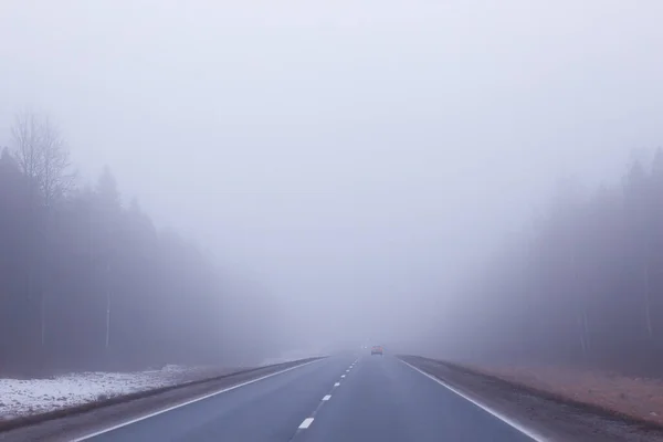 雾中的路概念 雾中的10月份之间的景观 — 图库照片