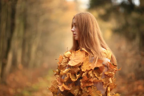 Модель Autumn, платье Fall Leaves, девушка-красотка — стоковое фото