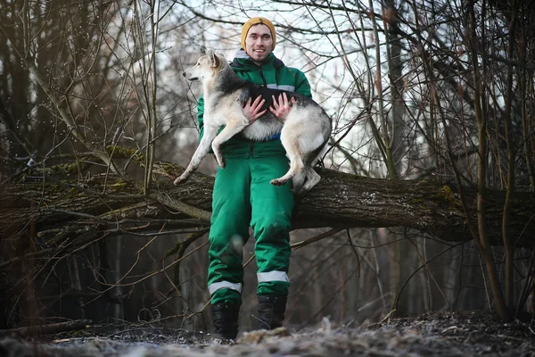 Charismatischer Hund bei Gassi gehen im Winter im Morgengrauen — Stockfoto