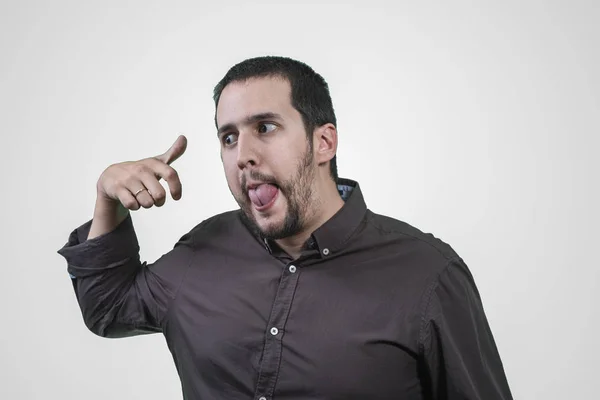 Homem Com Expressão Agressiva Fundo Branco — Fotografia de Stock