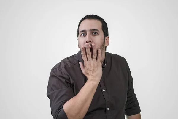 Hombre Con Expresión Sorprendida Mano Boca —  Fotos de Stock