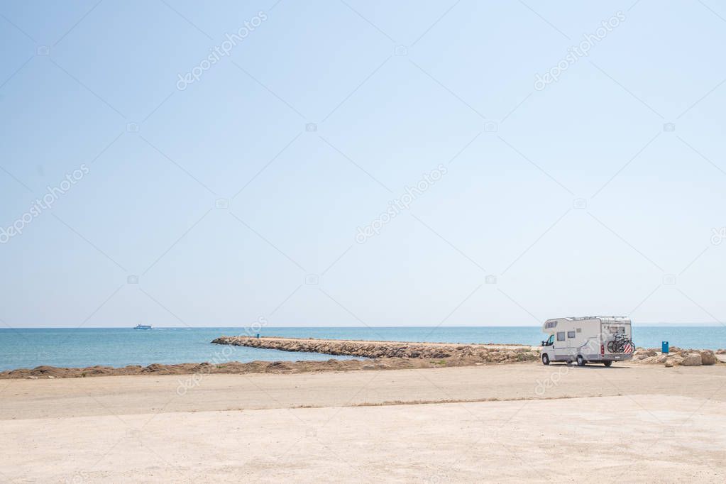 caravan stop on the coast, overlooking the sea