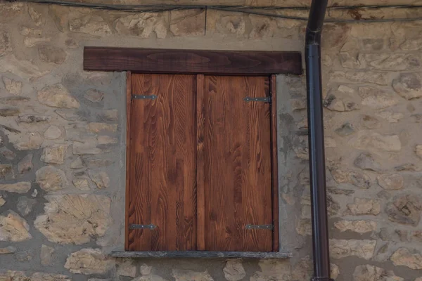 Closed Wooden Windows Stone Facade — Stock Photo, Image