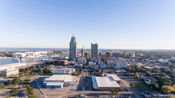 Letecký Pohled Centrum Města Mobile Alabama Řeky — Stock fotografie