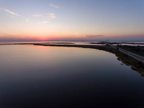 Roze Zonsondergang Baai Van Mobile Alabama — Stockfoto