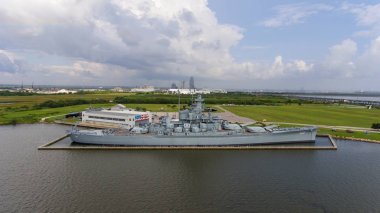 Uss Alabama savaş gemisi havadan görünümü mobil Bay, Alabama. 
