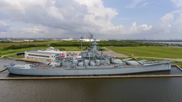 Widok Lotu Ptaka Pancernika Uss Alabama Zatoce Mobile Alabama — Zdjęcie stockowe