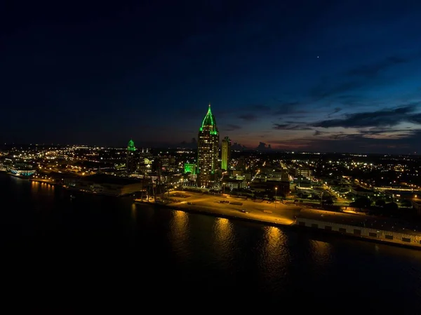 Innenstadt Mobil Alabama Flussufer Bei Nacht — Stockfoto