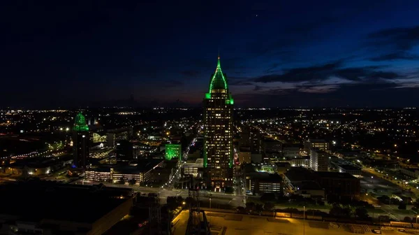 Downtown Mobile, Alabama riverside at night 