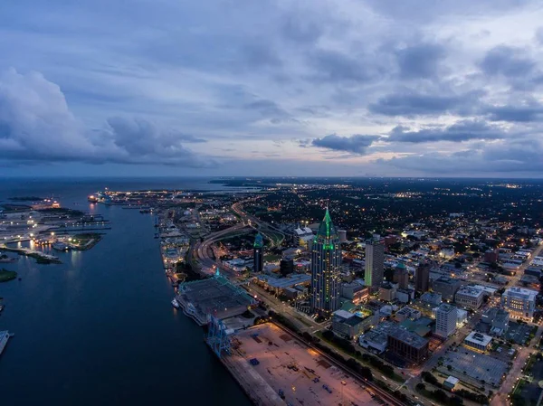 Aerial View Downtown Mobile Alabama Riverside Sunset — Stock Photo, Image