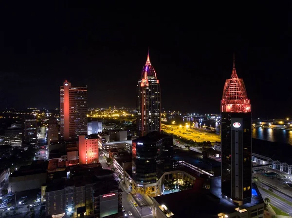 Вид Воздуха Центр Города Мобил Алабама Ночью — стоковое фото
