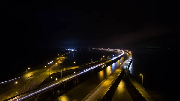 Puente Interestatal Hacia Este Mobile Bay Alabama Por Noche — Foto de Stock
