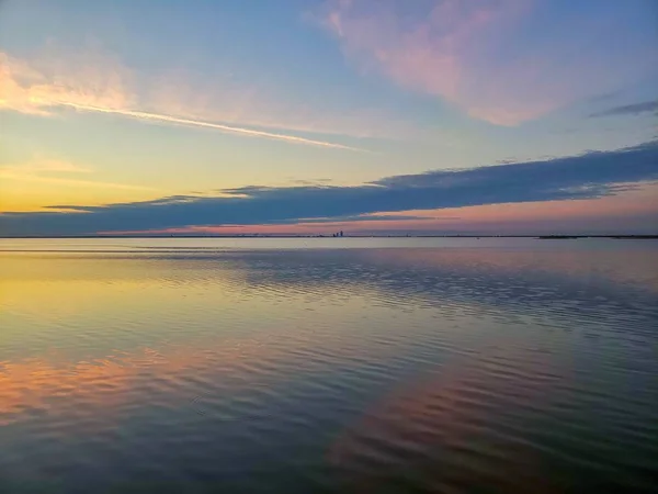 Zonsondergang Baai Van Mobile Bayfront Park Pier Daphne Alabama Februari — Stockfoto