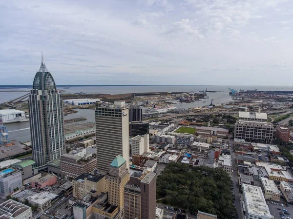 Aerial View Downtown Mobile Alabama Riverside Skyline Cityscape February 2019 — Stock Photo, Image