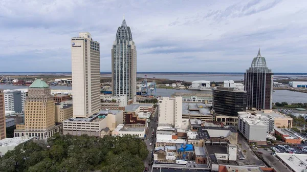 Luftaufnahme Der Innenstadt Mobile Alabama River Skyline Und Stadtbild Februar — Stockfoto