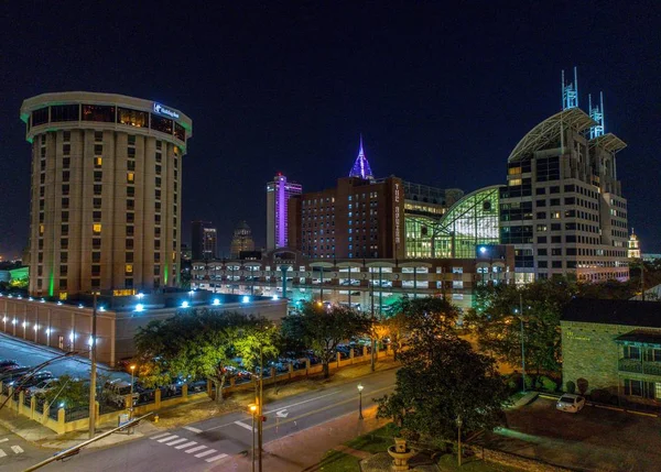 Downtown Gród Nad Rzeką Mobile Alabama Nocy — Zdjęcie stockowe