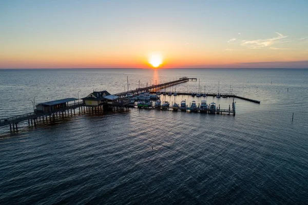 Quai Fairhope Sur Mobile Bay Alabama Coucher Soleil — Photo