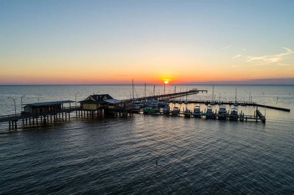 Fairhope Pier Der Mobilen Bucht Alabama Bei Sonnenuntergang — Stockfoto