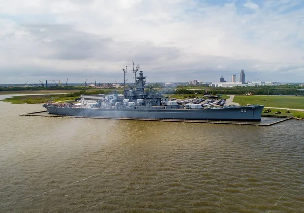 Uss Alabama Battleship Memorial Park Downtown Mobile Alabama City Skyline — Stock Photo, Image