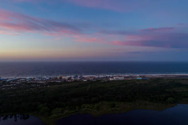 Aerial view of April sunrise over the Gulf State Park in Gulf Shores, Alabama