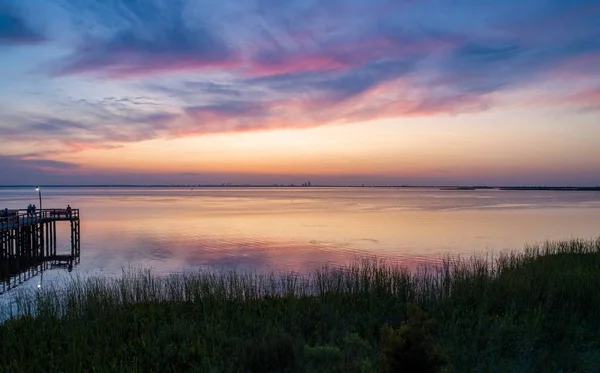 Puesta Sol Mobile Bay Desde Daphne Alabama Bayfront Park Julio —  Fotos de Stock