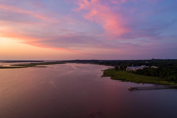 Puesta Sol Mobile Bay Desde Daphne Alabama Bayfront Park Julio — Foto de Stock