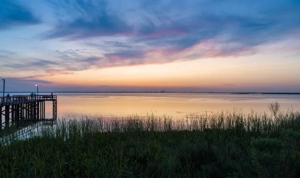 Tramonto Mobile Bay Daphne Alabama Bayfront Park Nel Luglio 2019 — Foto Stock