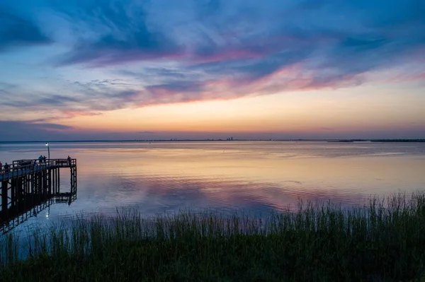 Zonsondergang Mobile Bay Van Daphne Alabama Bayfront Park Juli 2019 — Stockfoto